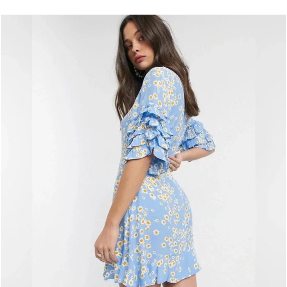 Faithfull the Brand Blue Flutter Sleeve Sundress